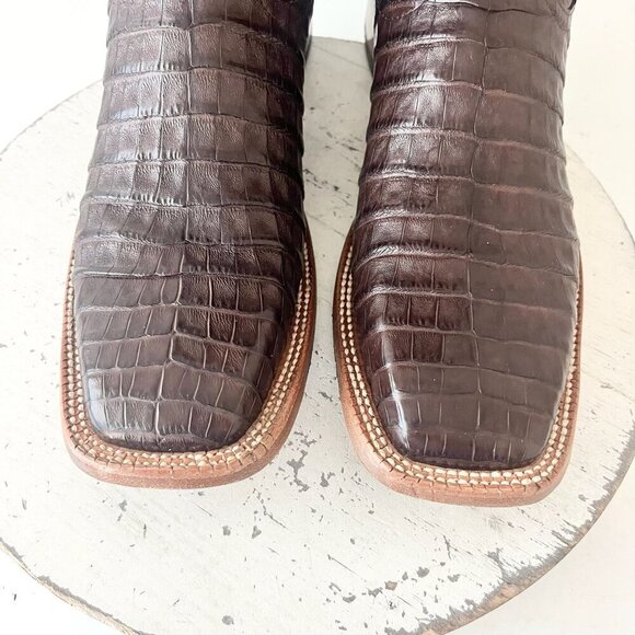 Rod Patrick Mens Cowboy Boots 12AAA Brown Caiman Leather Western Square Toe - Picture 6 of 12